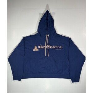Walt Disney World 50th Anniversary Navy Castle Crop Hoodie Womens Sweatshirt 2X